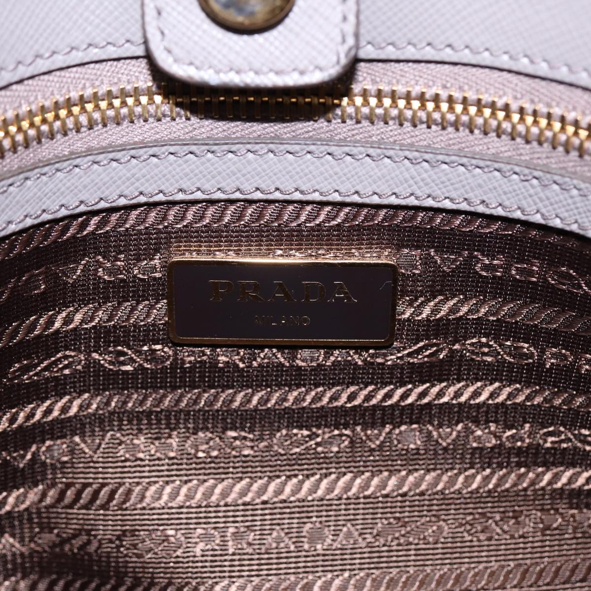 PRADA Hand Bag Safiano leather Gray Gold Auth ep5342