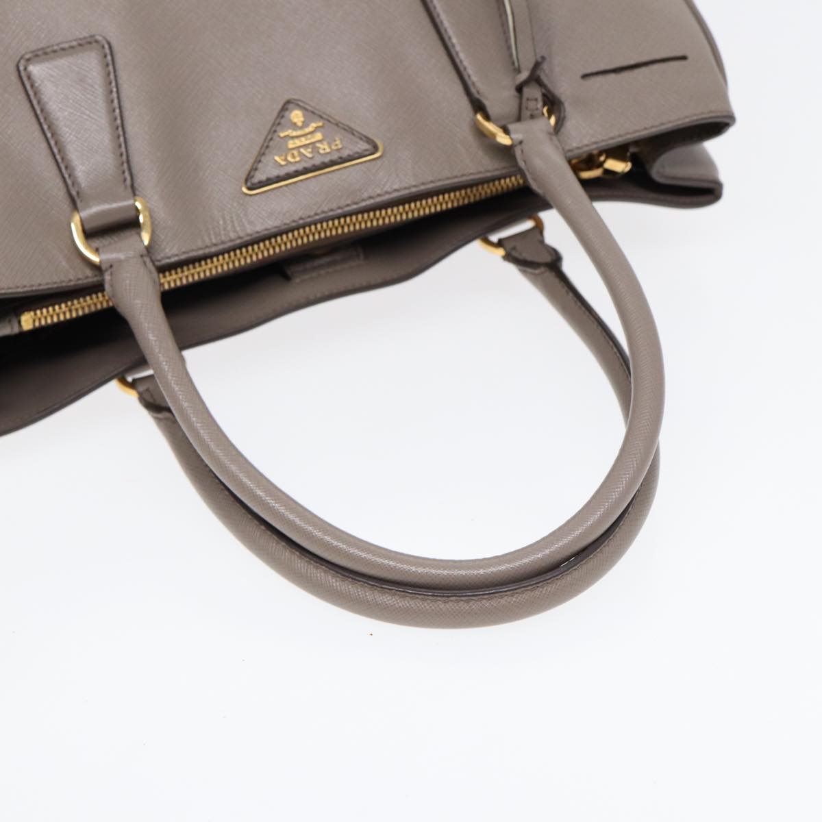 PRADA Hand Bag Safiano leather Gray Gold Auth ep5342