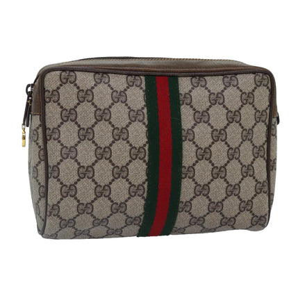 GUCCI GG Supreme Web Sherry Line Clutch Bag Beige Gold 32 014 3553 Auth ep5355