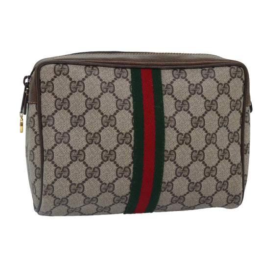 GUCCI GG Supreme Web Sherry Line Clutch Bag Beige Gold 32 014 3553 Auth ep5355