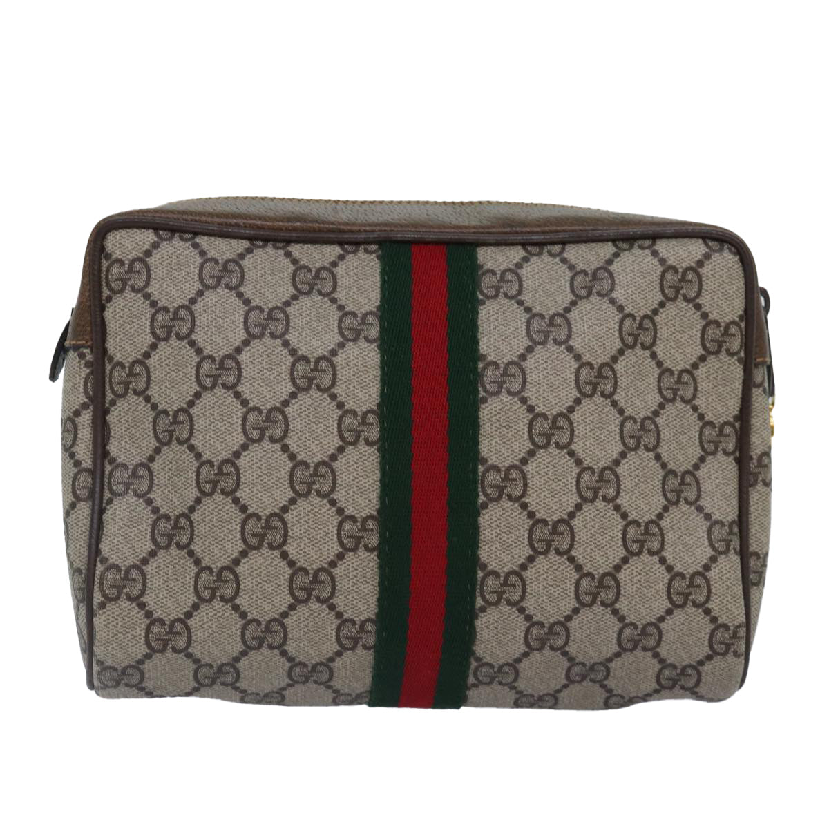 GUCCI GG Supreme Web Sherry Line Clutch Bag Beige Gold 32 014 3553 Auth ep5355
