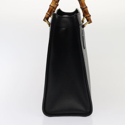 GUCCI Bamboo Hand Bag Leather Black Gold 002 1096 0260 Auth ep5357