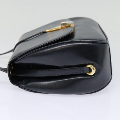 GUCCI Shoulder Bag Leather Navy Gold Auth ep5367