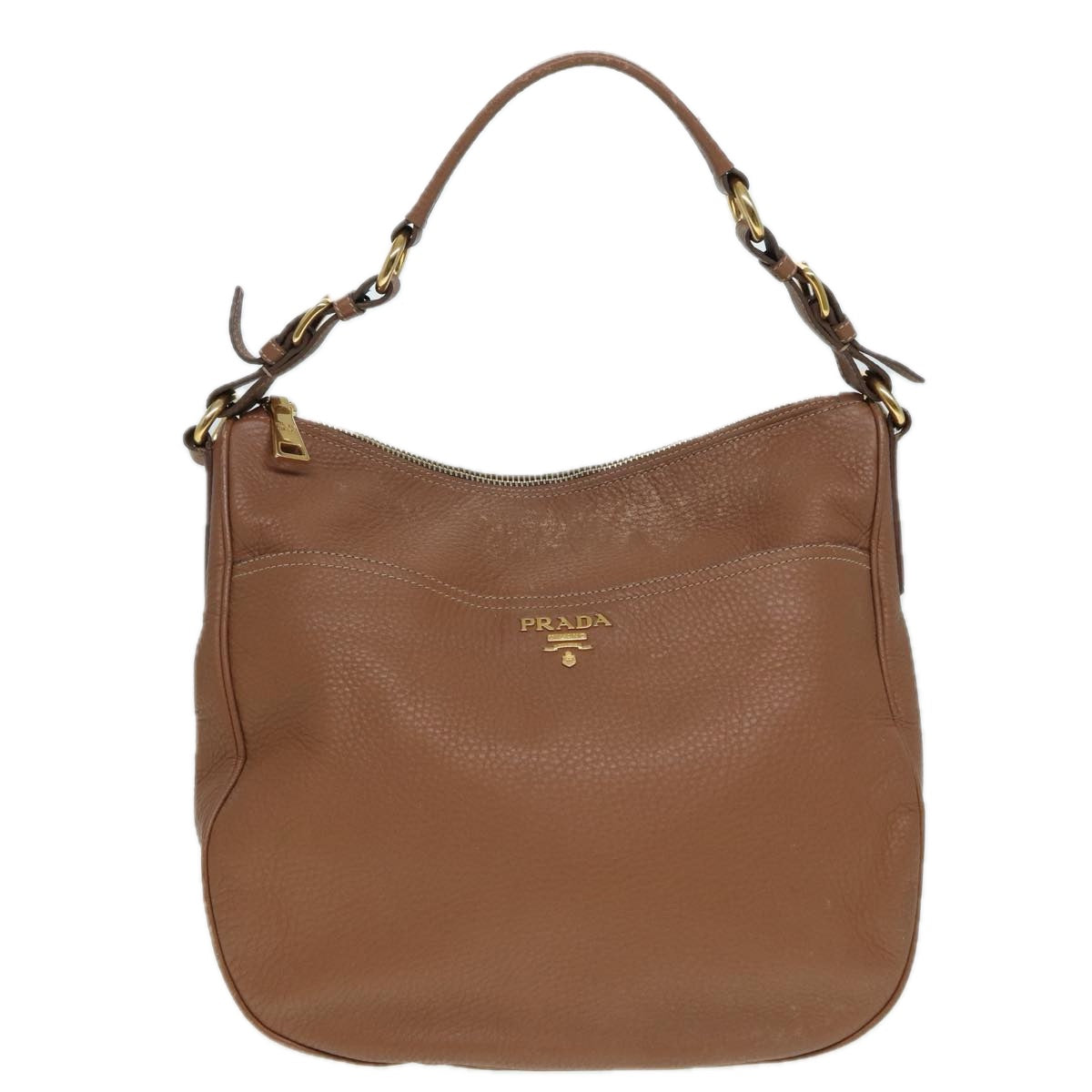 PRADA Shoulder Bag Leather Gold Brown Auth ep5379