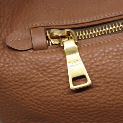 PRADA Shoulder Bag Leather Gold Brown Auth ep5379