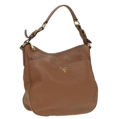 PRADA Shoulder Bag Leather Gold Brown Auth ep5379