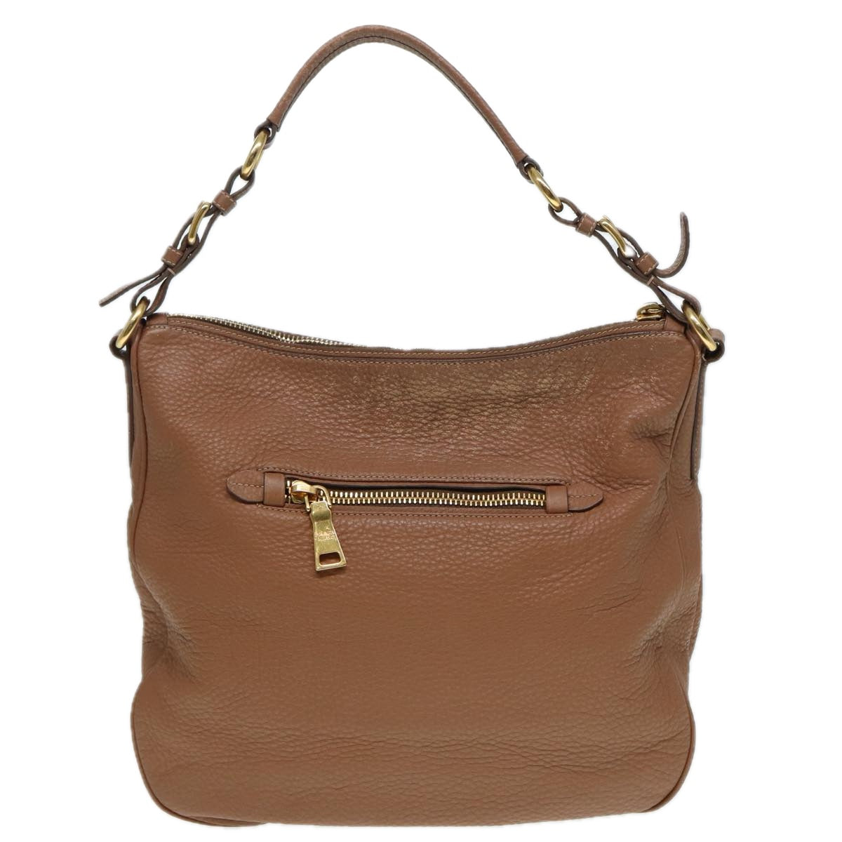 PRADA Shoulder Bag Leather Gold Brown Auth ep5379