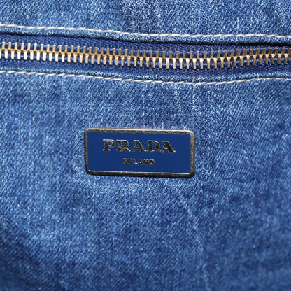 PRADA Canapa GM Hand Bag Denim Blue Gold Auth ep5385