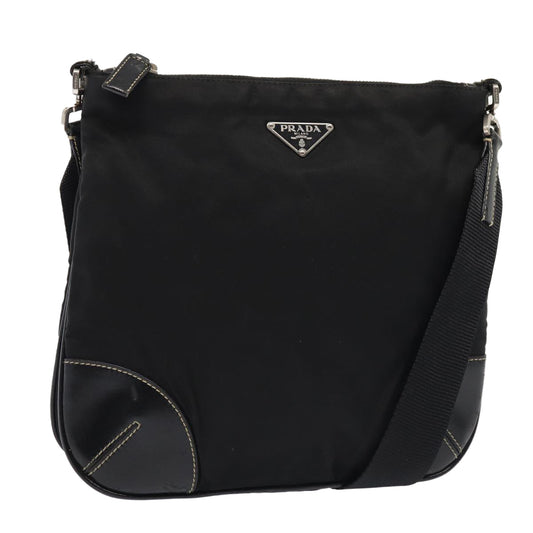 PRADA Shoulder Bag Nylon Black Silver Auth ep5420