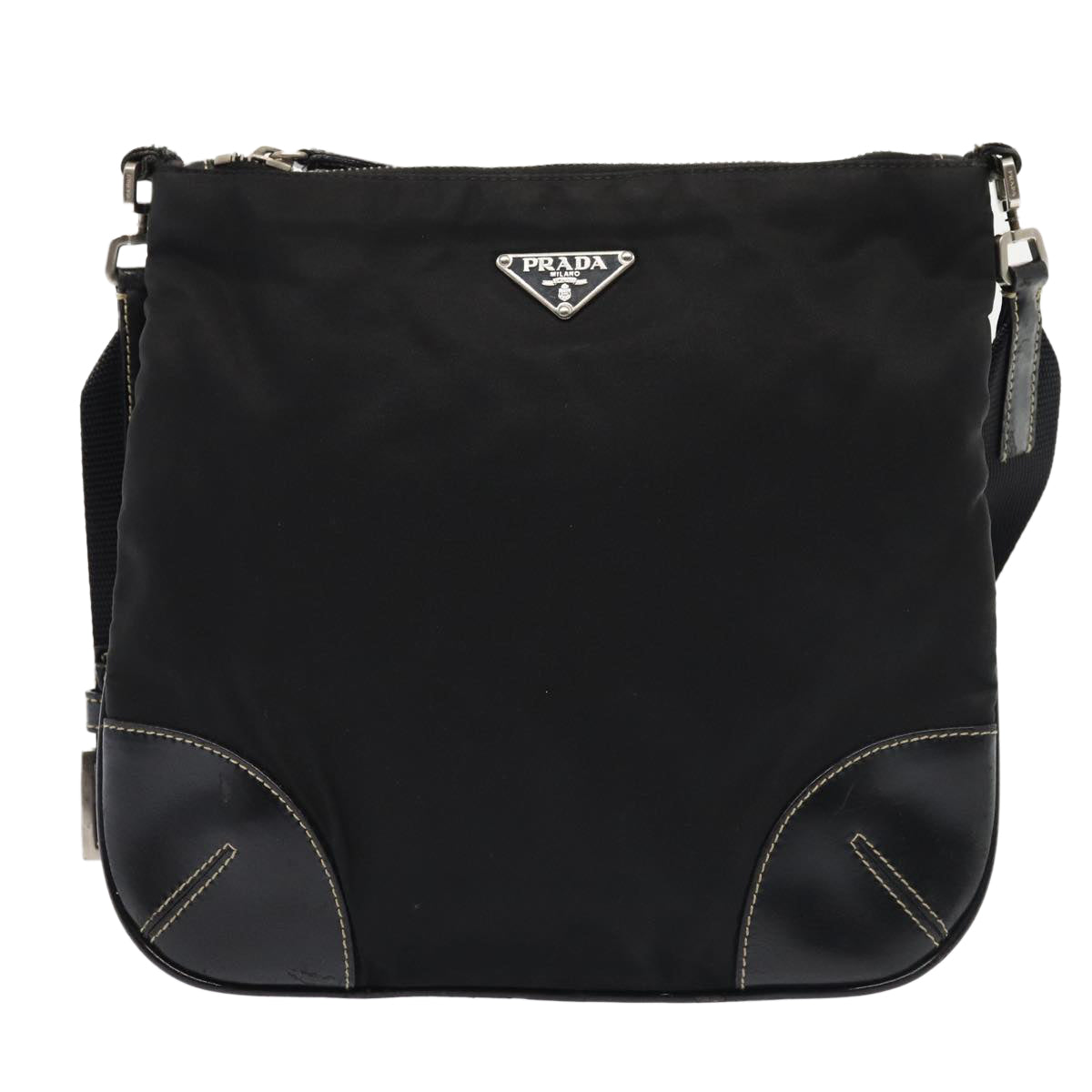 PRADA Shoulder Bag Nylon Black Silver Auth ep5420