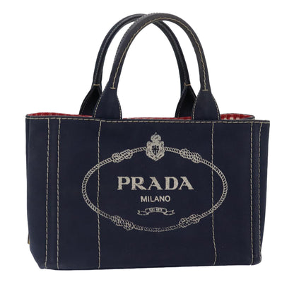 PRADA Canapa PM Hand Bag Canvas Navy Gold Auth ep5438