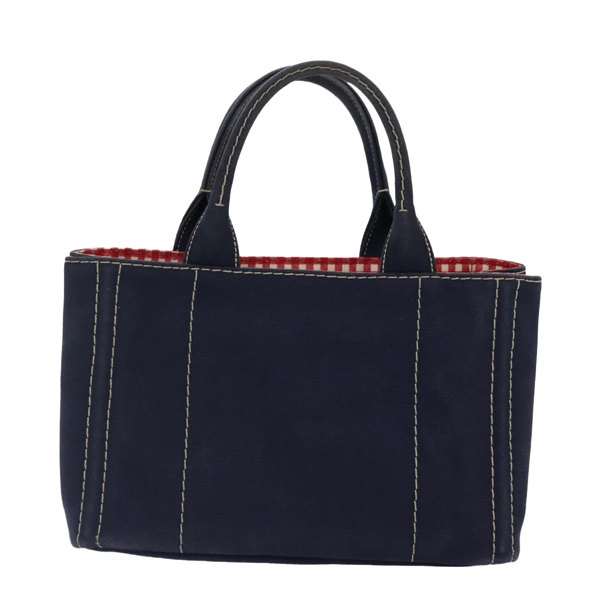 PRADA Canapa PM Hand Bag Canvas Navy Gold Auth ep5438