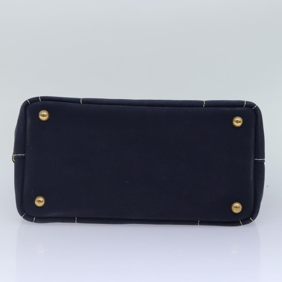 PRADA Canapa PM Hand Bag Canvas Navy Gold Auth ep5438