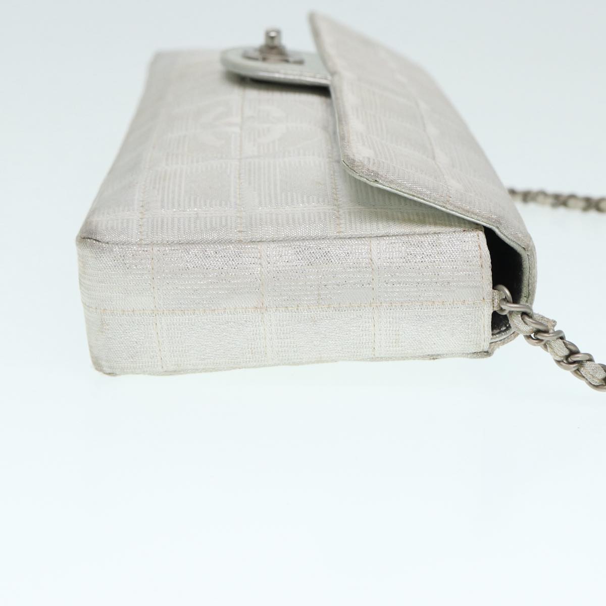 Chanel Chain New Travel Line Shoulder Bag Nylon Beige Silver CC Auth ep