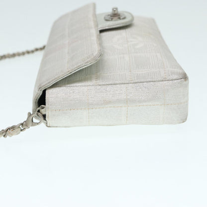 Chanel Chain New Travel Line Shoulder Bag Nylon Beige Silver CC Auth ep