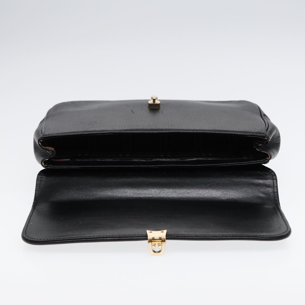 BURBERRYSs Hand Bag Leather Black Gold Auth ep5473