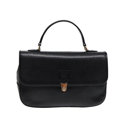 BURBERRYSs Hand Bag Leather Black Gold Auth ep5473