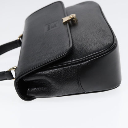 BURBERRYSs Hand Bag Leather Black Gold Auth ep5473