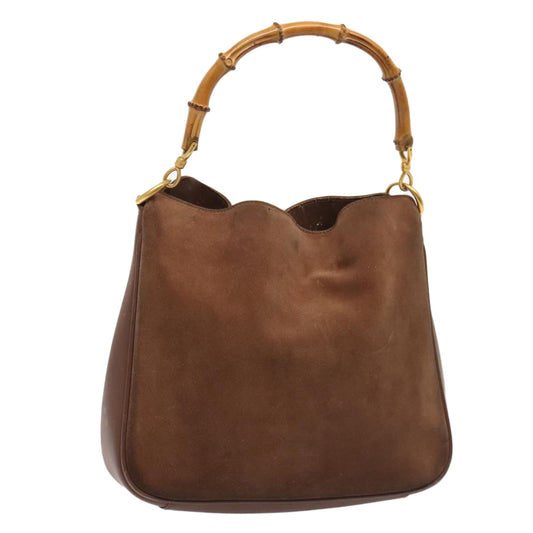 GUCCI Bamboo Hand Bag Suede Brown Gold 001 2113 1638 Auth ep5475