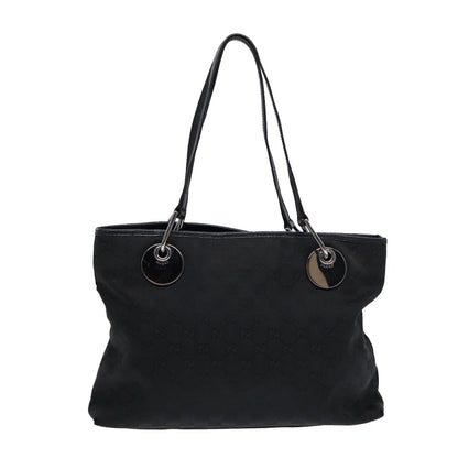 GUCCI GG Canvas Tote Bag Black Silver 120837 Auth ep5509