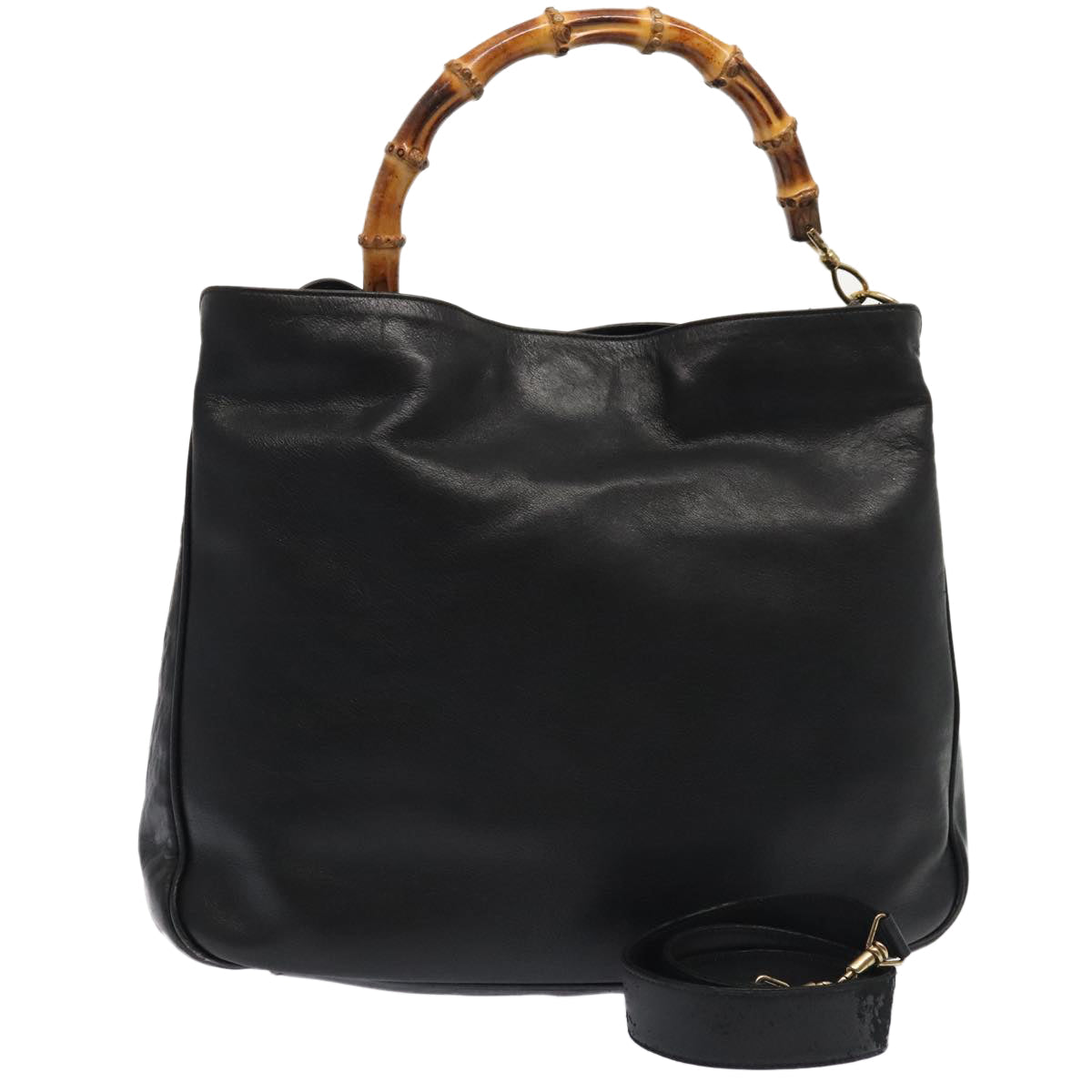 GUCCI Bamboo Shoulder Bag Leather 2way Black Gold 001 1998 1577 Auth ep5534