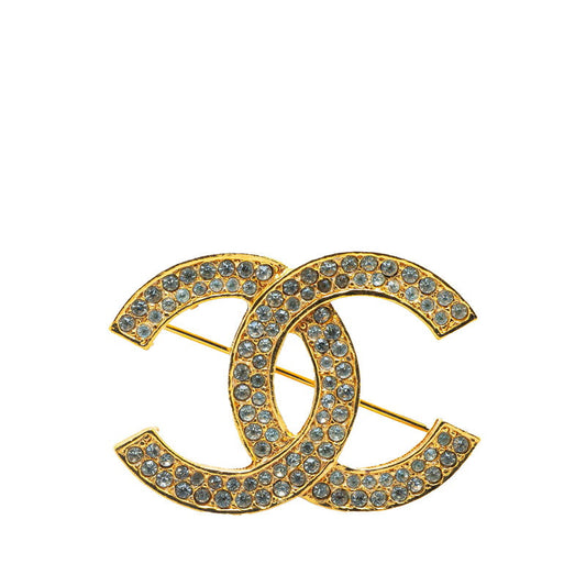Chanel Gold Plated Coco Mark Rhinestone Brooch