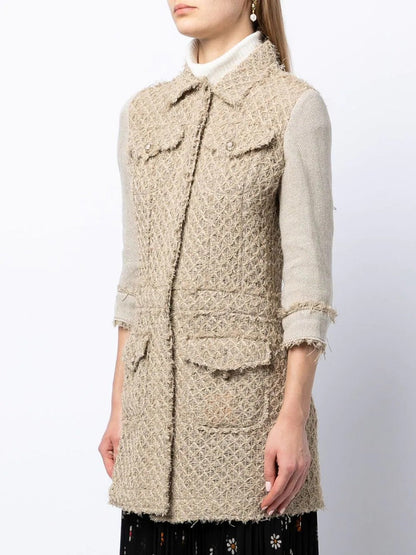 Beige Tweed Mid-length Jacket