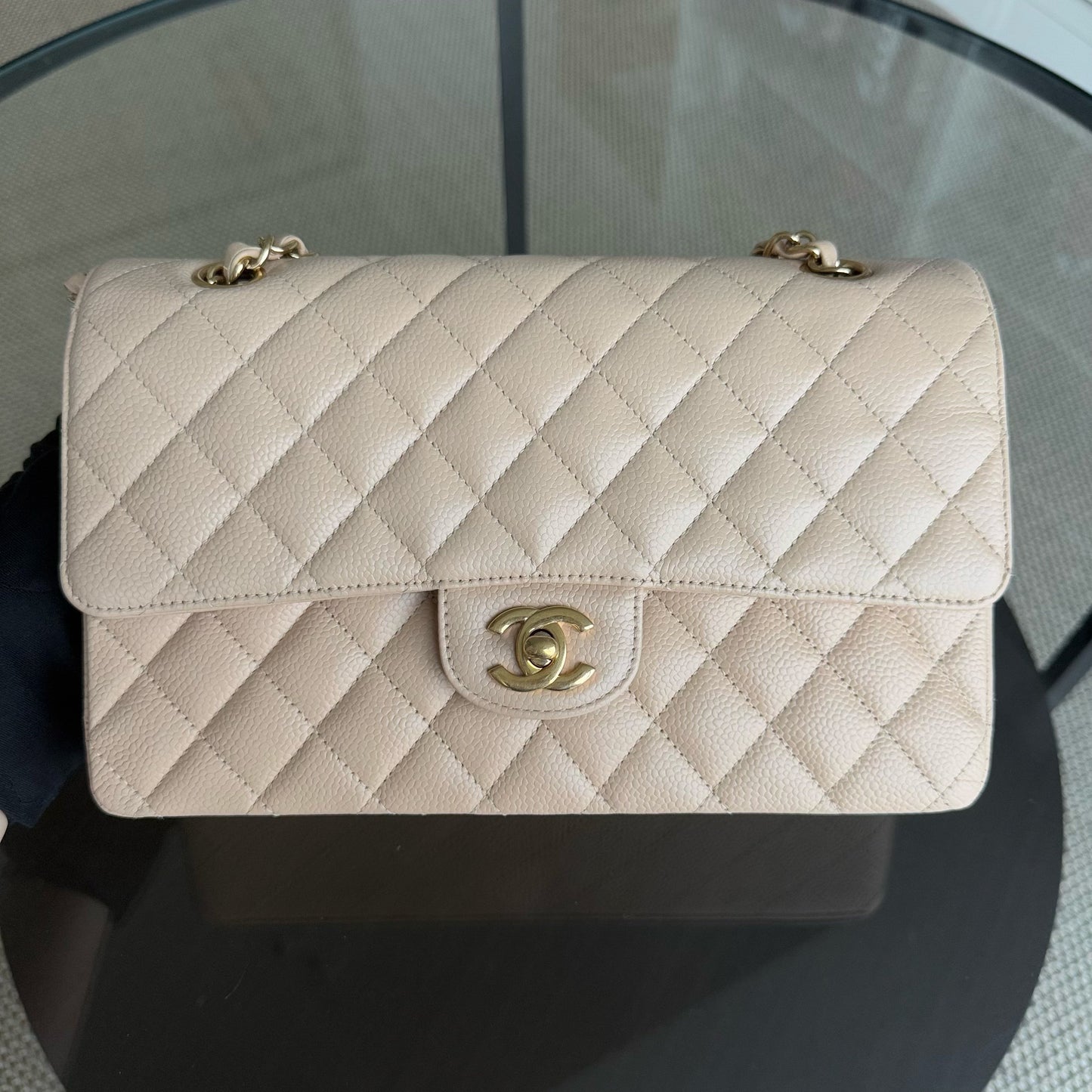 Chanel Classic Flap Medium - Caviar 25CM Quilted Beige Gold Hardware Series 13