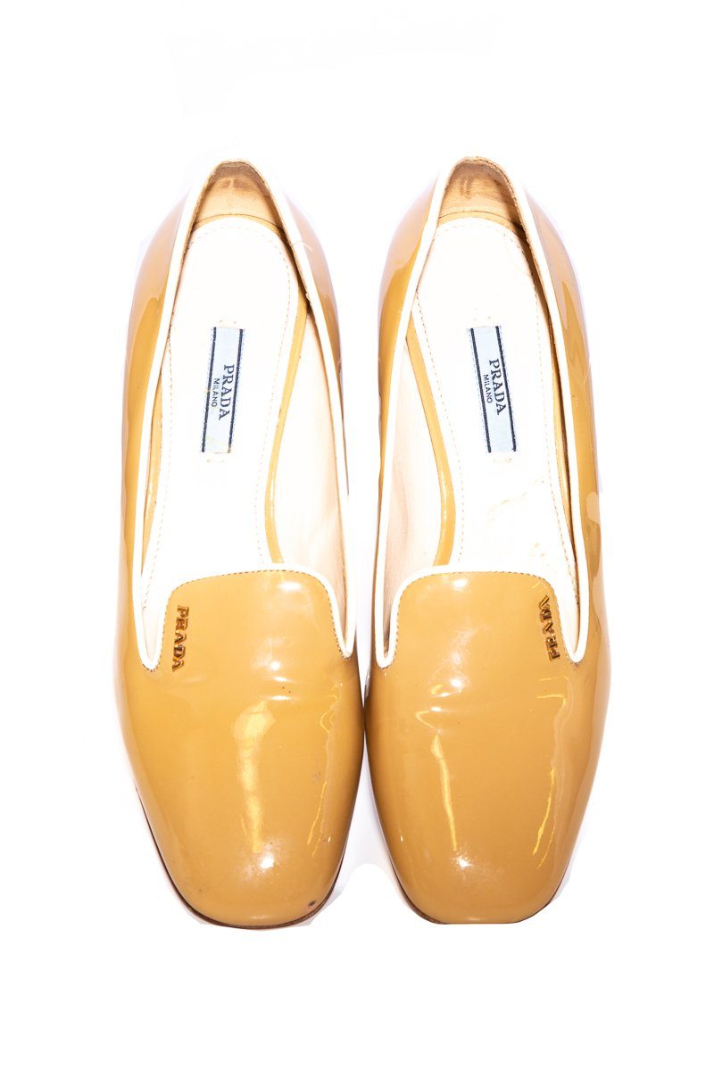 Prada Beige Patent Leather Loafers SZ 38