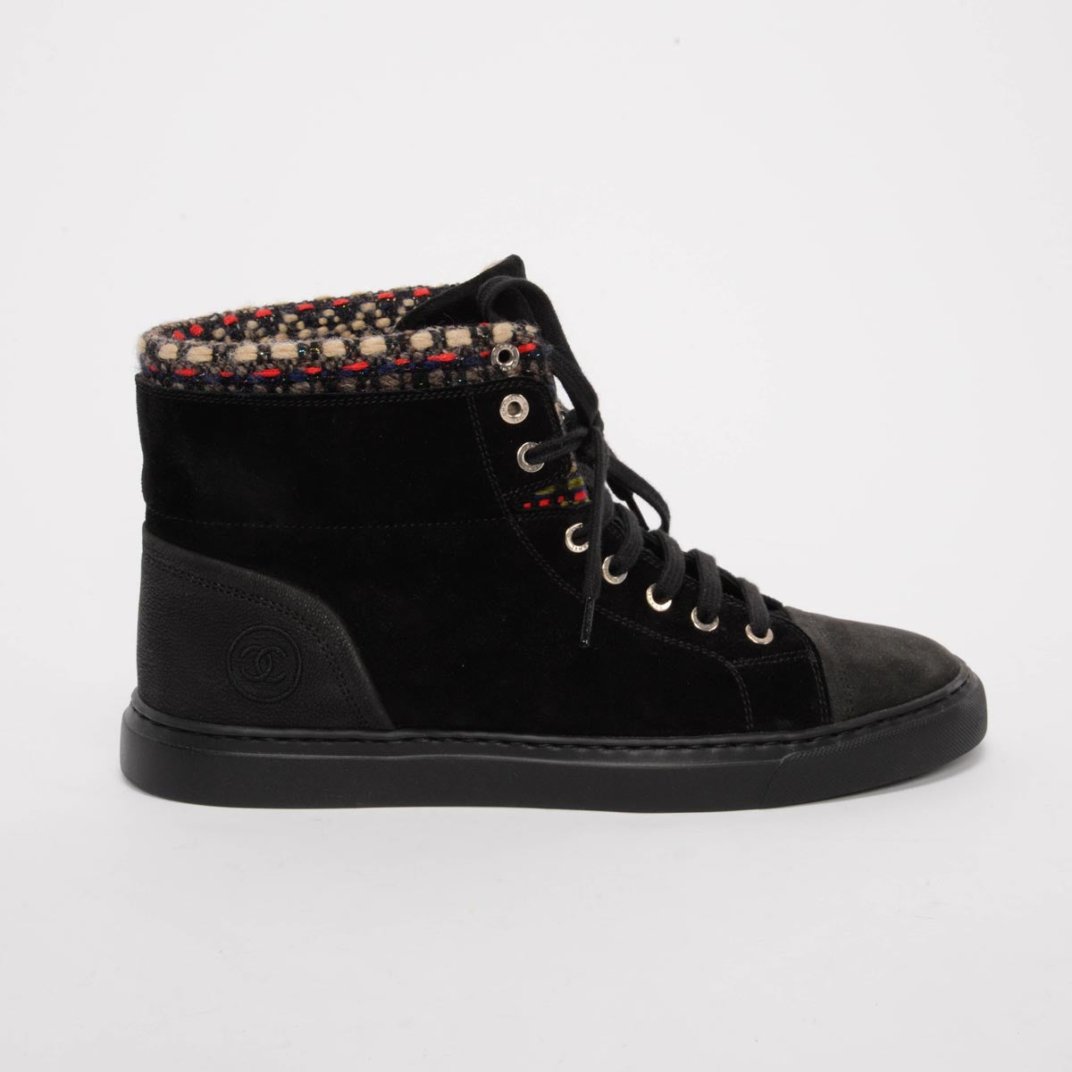 Chanel Black Tweed Hi-Top Sneakers 40