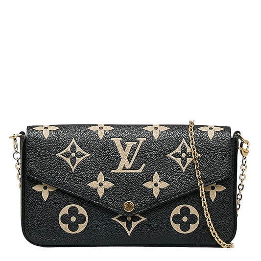 Louis Vuitton Monogram Emplant Poschet Felice Chain Shoulder Bag M80482 Black Beige Leather Ladies Louis Vuitton