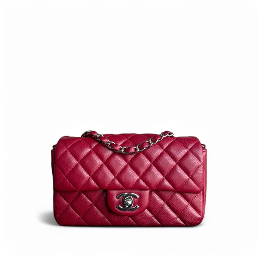 Chanel Classic Flap Mini - Caviar 20CM Quilted Dark Red Burgundy Silver Hardware Series 17