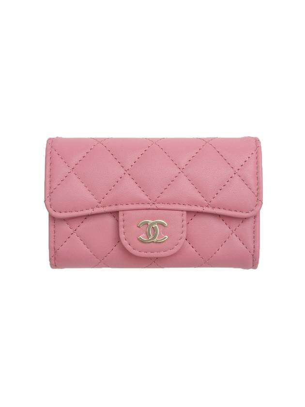 Gold Hardware CC Logo Classic Lambskin Flap Card Wallet Light Pink Chanel