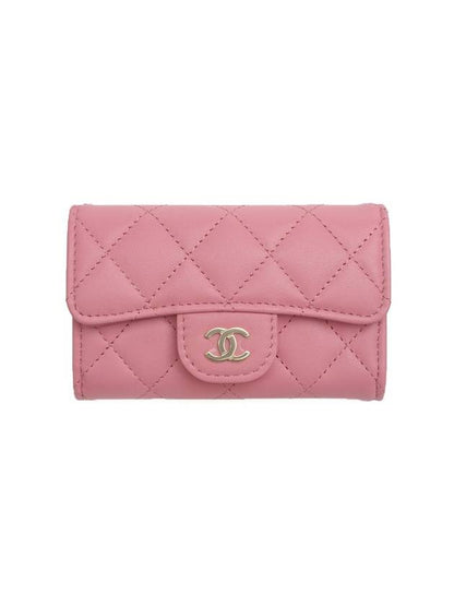 Gold Hardware CC Logo Classic Lambskin Flap Card Wallet Light Pink Chanel