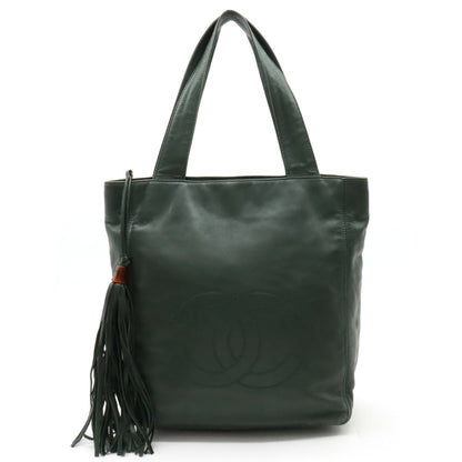 CHANEL CHANEL COCOMARK TASELL FRINGE Tote BAG Semi-sder leather dark green