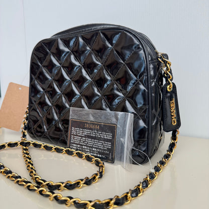Chanel Vintage Patent Quilted Camera Bag - Black Crossbody Bags, Handbags
