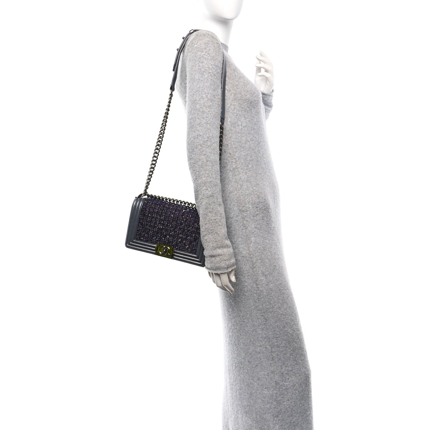 Tweed Metallic Lambskin Medium Boy Flap Silver