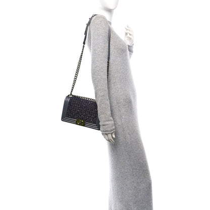 Tweed Metallic Lambskin Medium Boy Flap Silver
