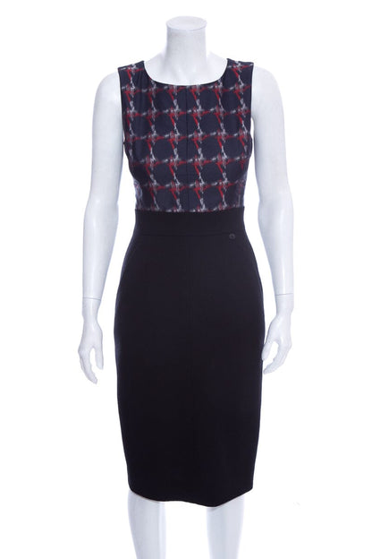 Chanel F/W 2008 Navy & Red Patterned Silk Top Dress SZ 36