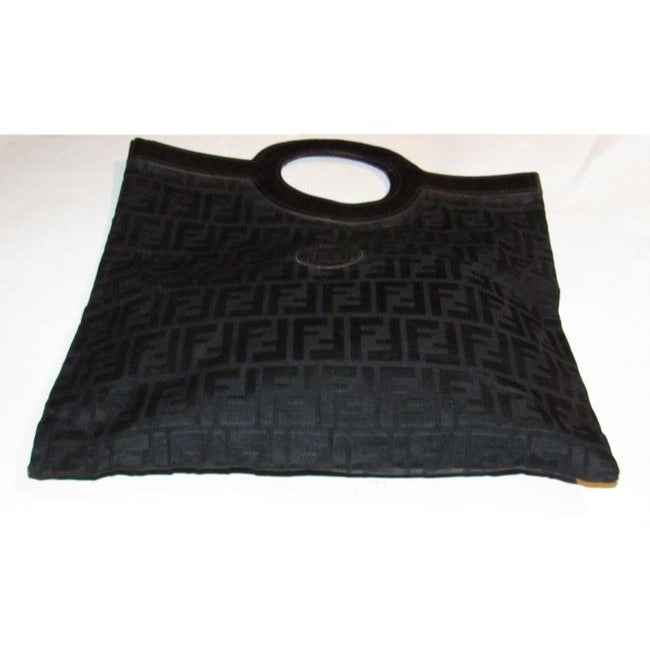 Fendi Black Zucca Print Leather & Canvas Top Handle Runaway Porthole Tote