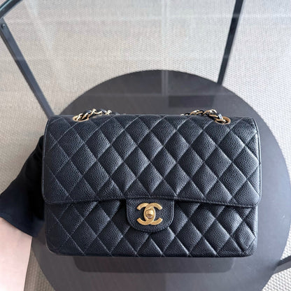 Chanel Classic Flap Medium - Caviar 25CM Quilted Black Gold Hardware Series 10