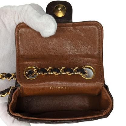 Chanel Vintage Brown Lambskin Quilted Micro Mini Flap Belt Bag Charm