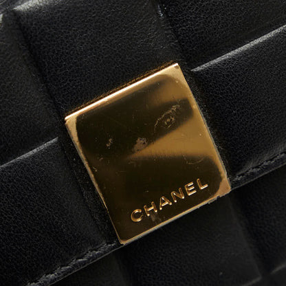 Chanel Chocolate Bar Three Folded Wallet Black Leather Lady Chanel