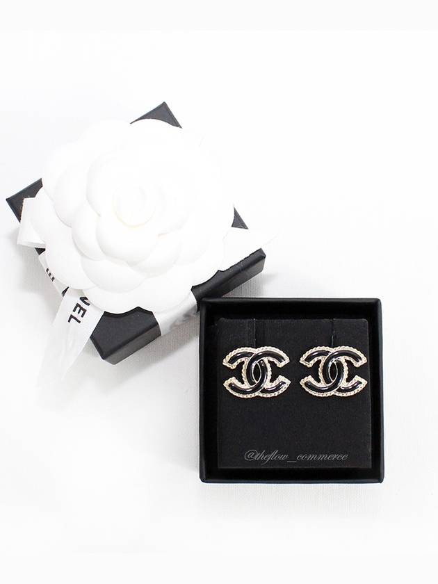 CC Logo Stud Earrings Gold Black Chanel