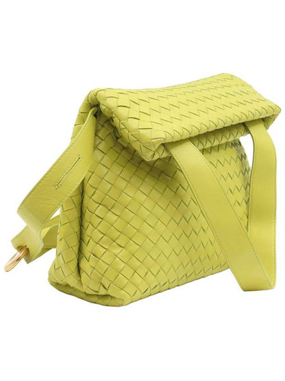 Luxury Bottega Veneta Kiwi color calfskin intrecciato weaving gold medal medium fold 2WAY 642637