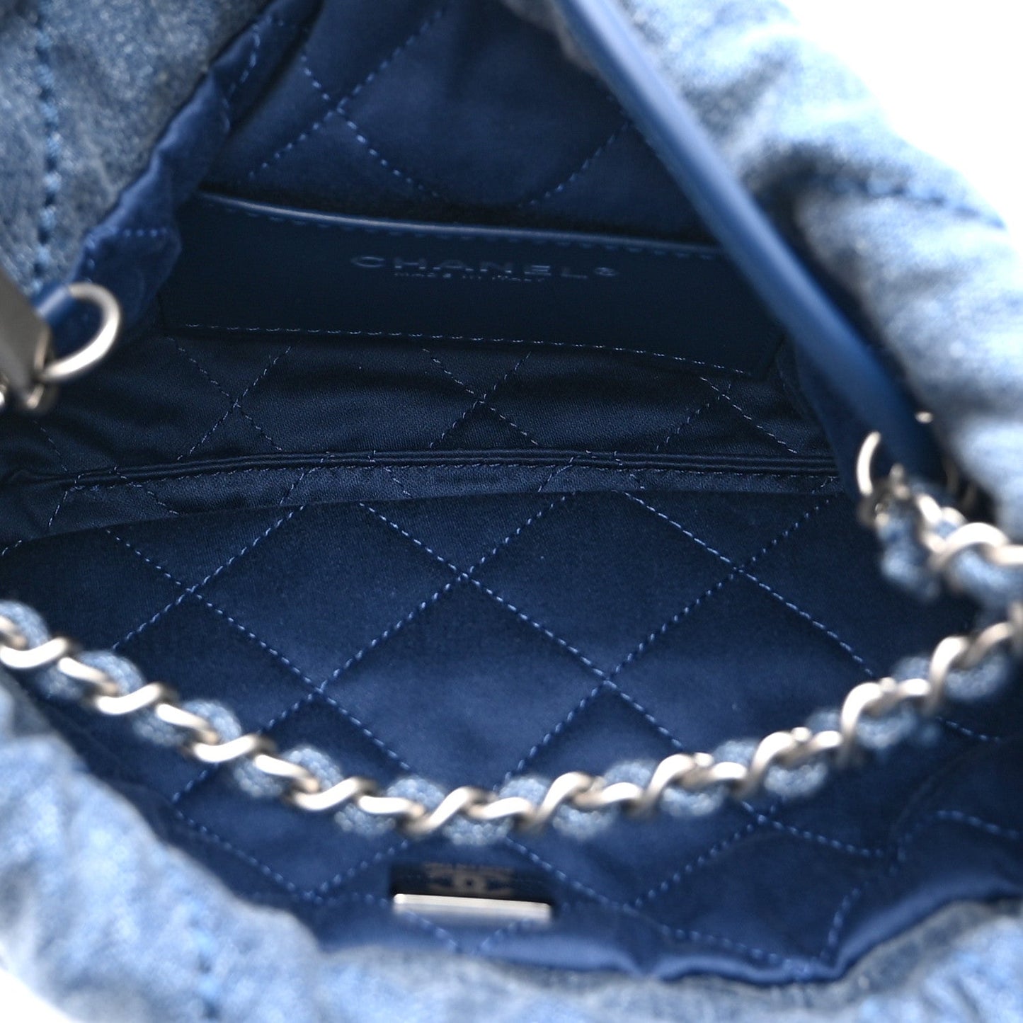 Washed Denim Quilted Studded Mini Chanel 22 Blue