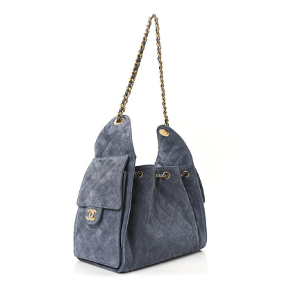 Suede Quilted Small Chanel 25 Handbag Blue