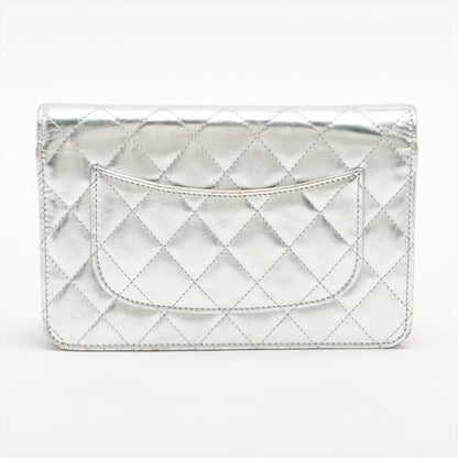 Chanel 2.55 Leather Chain Wallet Silver Silver