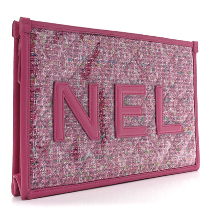Tweed PVC Lambskin Wristlet Pouch Pink
