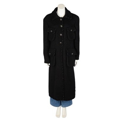 Chanel Black Wool Boucle Braided Trim Coat FR 50